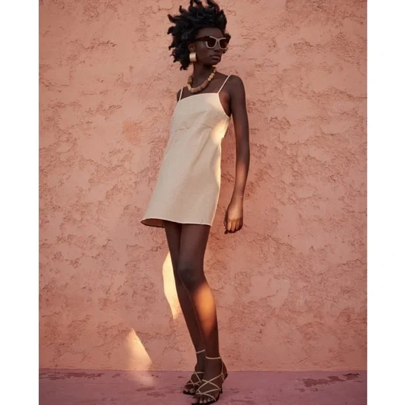 Striped Tan Zara Mini Dress - Picture 1 of 6